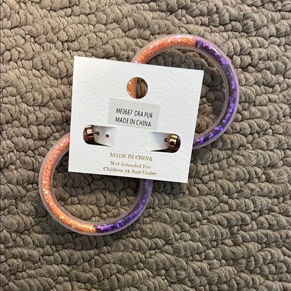 Women's Purple and Orange Hoop Earrings - Picture 2 of 2